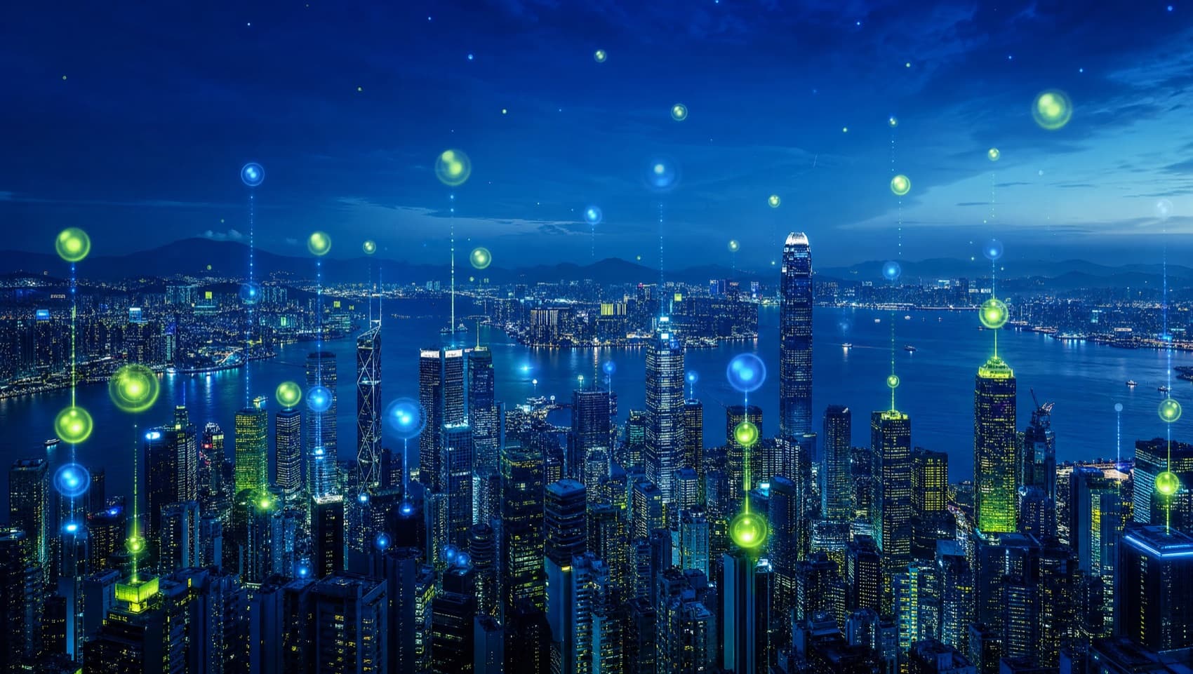 Hong Kong skyline ve Victoria Limanı — uluslararası iş merkezi